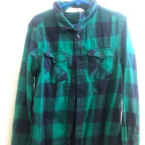 Size 8/9: Boy Button-Up Green/Black Plaid Shirt